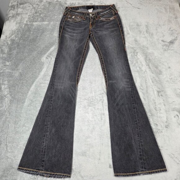 Vintage True Religion Jeans Womens 25 Gray Joey Big T Flare Twisted Leg USA Made - Picture 2 of 11